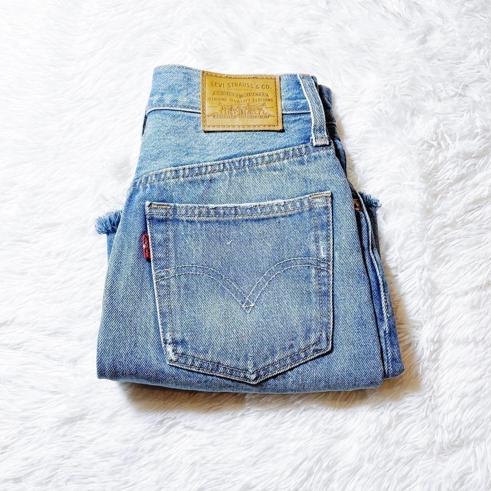 Levi's Blue Denim Button Down Distressed Jean Ski… - image 4